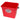 red bucket w/ sealing lid, graduation marks in gallons & liters, carrying handle,